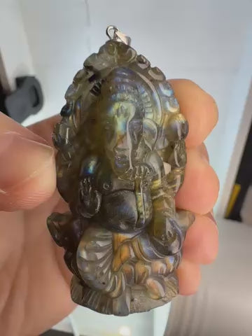 Carved Labradorite Ganesha Pendant